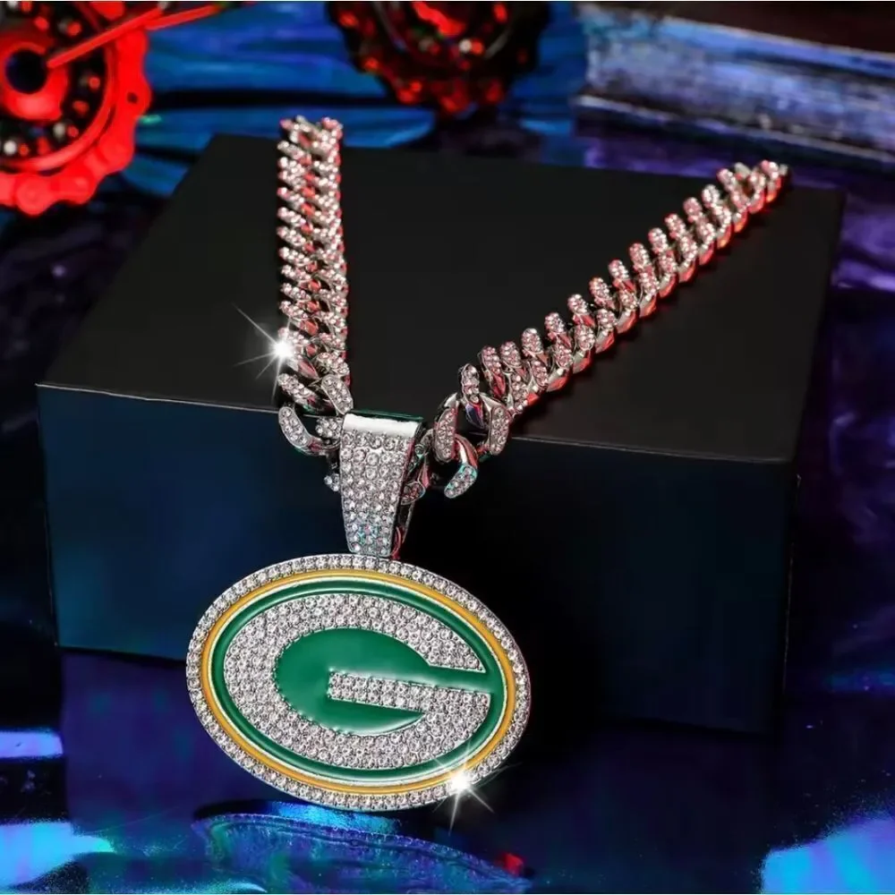 Green Bay Hip Hop Iced out Silver Cuban Chain Necklace